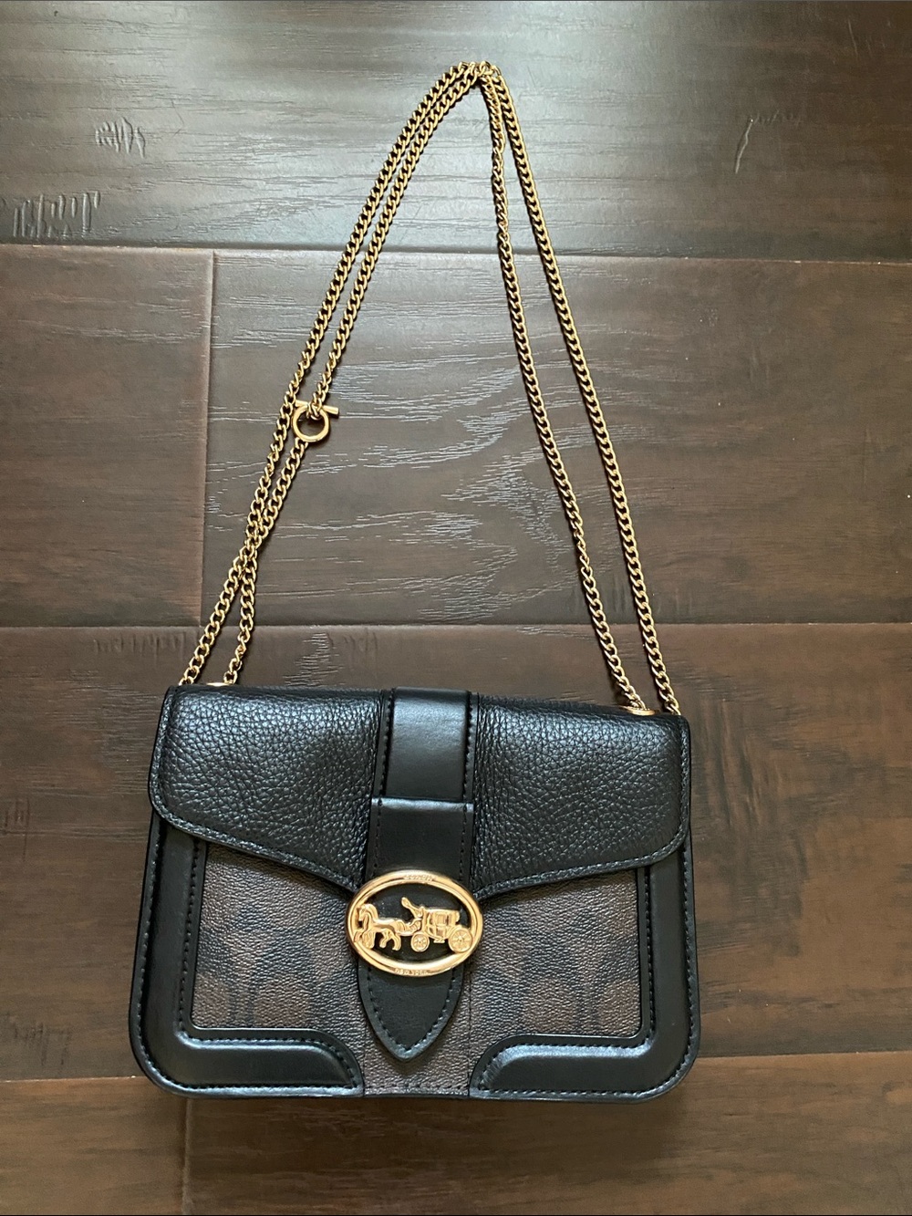 Coach Georgie Crossbody Gold Chain Monogrammed Brown Black 7287 - Picture 10 of 16